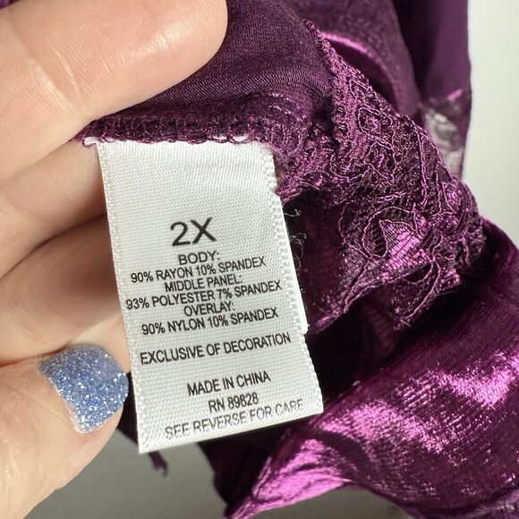 Logo Lavish Purple Velvet Lace Shirt Long Sleeve Size 2X Whimsy Goth Dark - Picture 12 of 16